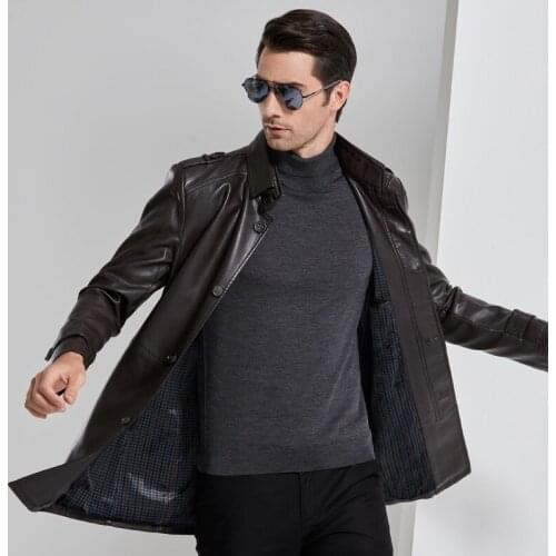Casual Mens Windbreaker 2019 New Arrival Men PU Leather Jackets Winter Autumn Fleece Trench Long Jacket Windproof Overcoat 4XL