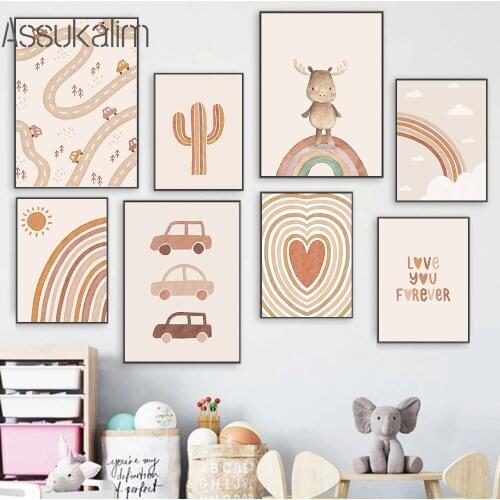 Nursery Wall Art Print Deer Poster Car Cactus Prints Rainbow Canvas Painting Love Posters Boho Wall Picture Baby Kids Room Decor