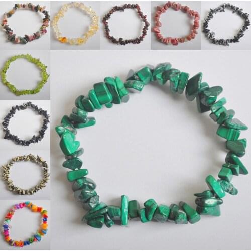 Natural Chip Beads Carnelian Lapis Crystal Rhodonite Garnet Green Peridot Mookaite Picture Stone Stretch Bracelet 8 Inch 1 PCS