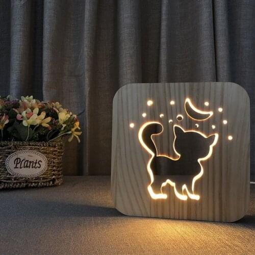 LED USB Night Light 3D Wooden Dog Paw Cat Wolf Head Animal Night Lamp Novelty Kid Bedroom Decoration Table Lights Child Gift