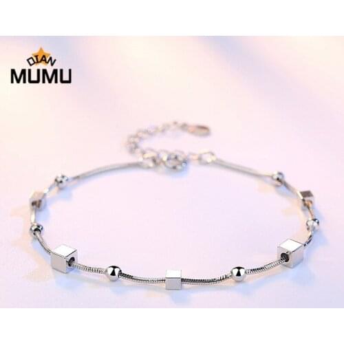 New Arrival Classic Round Beads Five-pointed Square Silver Bracelets For Women Charm Bracelets & Bangles Wedding Party Gift