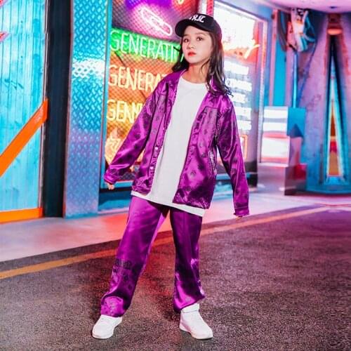 New Kids Jazz Dance Costumes ChildrenS Day Street Dance Performance Stage Clothes Boys And Girls Hip Hop Purple Suit DQL3653