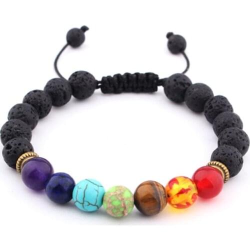 New seven chakra bracelet natural stones 8mm lava-rock yoga bracelet chakra braided bracelet lot 100pcs/lot free shipping