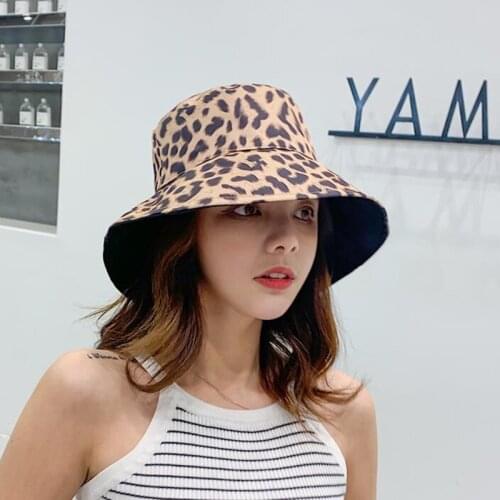 New Leopard Cotton Bucket Hats For Women Reversible Panama Sun Hat Ladies Korean Beach Sunshade Fisherman Cap шляпа женская 2021