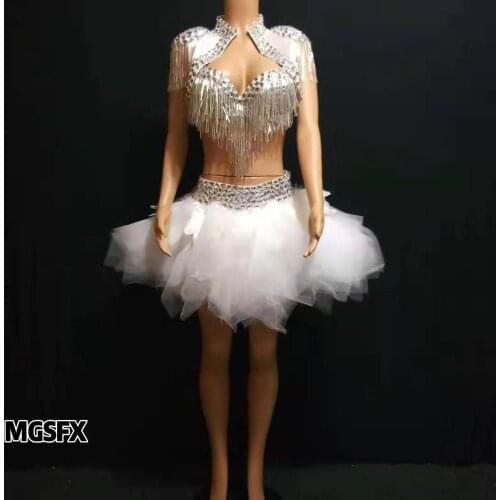 Hand-Sewn crystal Diamond Jazz Latin dancer dress Ladies ds ballet costume ballroom singer disco dj dance dresses