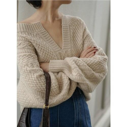 Women Winter V-neck Short Sweater Fashion Knitted Stretch Pullover Loose Ladies Solid Warmth Sweater Tops Female Spring Autumn