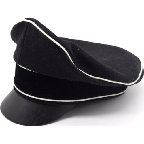 Replica WWII WW2 German Army Field Marshals Generals Officers Crusher Visor Hat Cap Black W Hat Sweat Ring M Leather