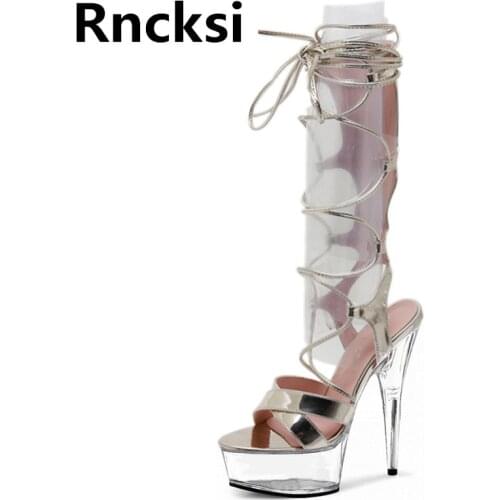 Rncksi Sexy Ankle Straps Women Flowers 15cm Pole Dance Shoes Night Club Party Sandals 15cm High Heels Platform Dance Shoes