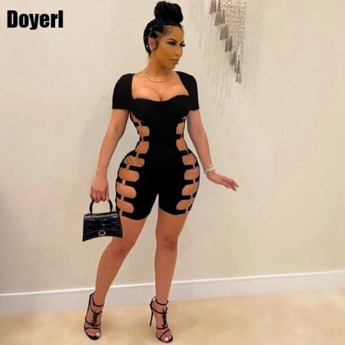 Sexy Hollow Out Bodycon Jumpsuit Women Clothing Party Club Rompers Womens Jumpsuit Shorts Rompers Playsuits Combinaison Femme