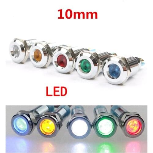 LED metal indicator light signal hole 10MM highlight work waterproof power supply lamp 12V24V220V modification