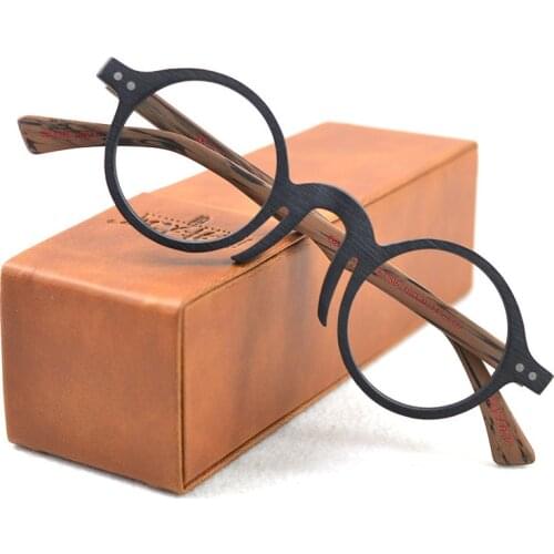 Handmade Vintage Acetate Round Amber Men Eyeglasses Frames Retro Wood Myopia Optical Clean Eyewear for Women Transparent