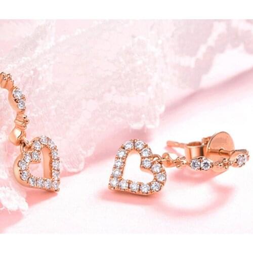 925 sterling silver fresh and lovely love rose gold long love arch inlaid zircon crystal female earrings party ladies gift