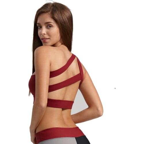 Women Sexy Sports Bra Cross Back Push Up Shockproof One Shoulder Padded Tops for Running Gym Fitness Jogging Yoga Brassieres