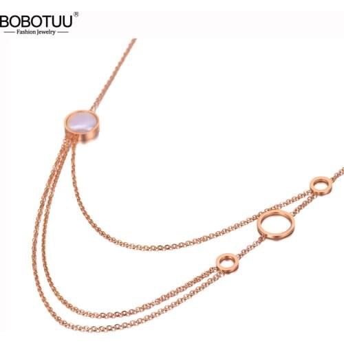 BOBOTUU Trendy Bohemia Stainless Steel Three Layer Geometry Circle Charm Choker Necklace Beach Chain Necklace For Women BN20060