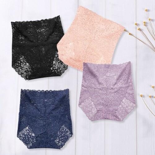 Women Sexy Lace Floral Brief High Waist Elastic Embroidery Breathable Panties Knicker Plus Size Transparent Lingerie Underwear