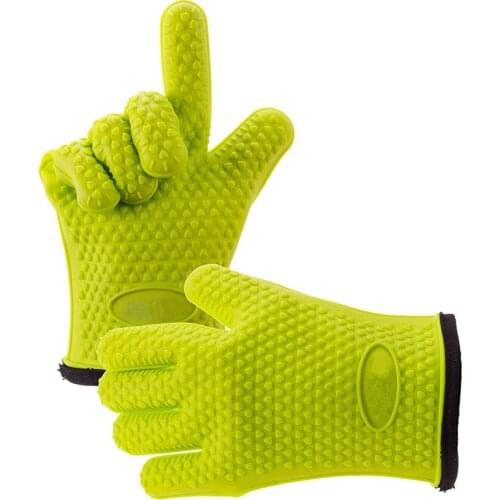 1 Pair (2 Pieces) Silicone BBQ Gloves Heat Resistant Oven Mitt Non-Slip Potholders Internal Protective Cotton Layer