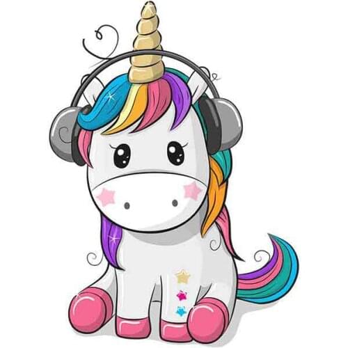 13cm x 10cm for Cute Unicorn Listening To Music Car Stickers DIY Stickers Car Accessories Personality Creative Decal