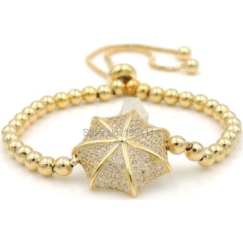 19x19mm Micro Pave Clear CZ Crystal Umbrella Charm With 4mm Round Loose Beads Adjustable Bracelet