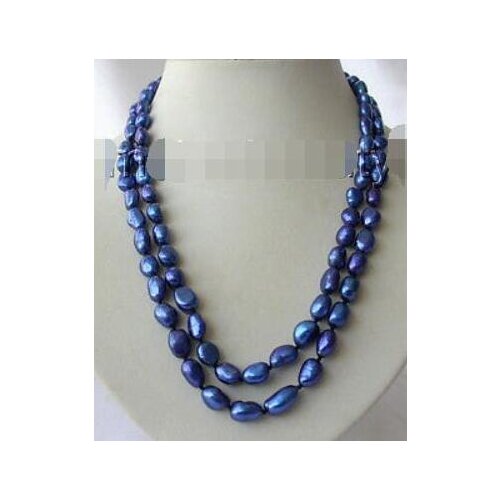 2rows 8-9mm baroque blue freshwater cultured pearl necklace
