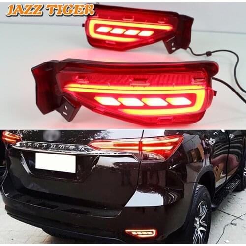 3-in-1 Functions Car LED Rear Fog Lamp Brake Light Dynamic Turn Signal Bumper Decoration Lamp For Toyota Fortuner 2015 - 2020