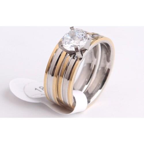 4mm lovers' Zircon stripe gold color 316L Stainless Steel finger rings for men women wholesale