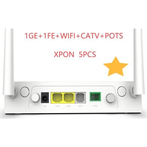 5pcs New XPON without power 1GE+1FE+WIFI+CATV+POTs ONU ONT Dual Band Ont ONU Gpon Fiber modem network router English version