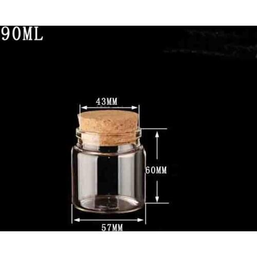 5pcs 57*60mm 90ml Glass Bottles Cork Stopper Transparent Glass Jars Bottle Vials Clear Storage Container Home Decor Craftwork