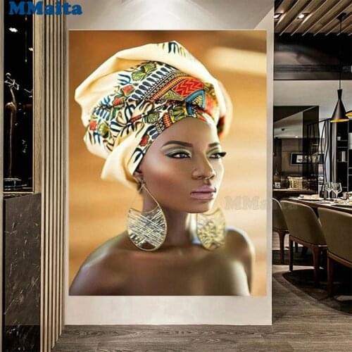 5D diy diamond paintingAfrican woman full square round diamond embroidery full display cross stitch needleworks wall art GG5365
