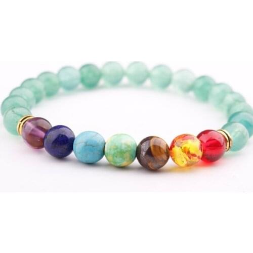 8mm green Punk multicolor Agate Chakra Healing Reiki Buddha Yoga Bracelet elastic adjustable Volcanic Stone Bangles etf2