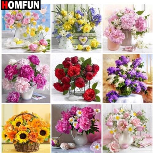 HOMFUN Diy 5d Diamond Painting "Bouquet scene" Cross Stitch Square Round Diamond Embroidery Handwork Rhinestone Art