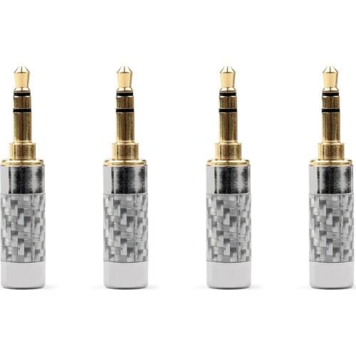 Artudatech 4 PCS 3.5mm 3 Pole Audio Plug Gold-plated Carbon Fiber Step Type Silver Jack Connector Parts