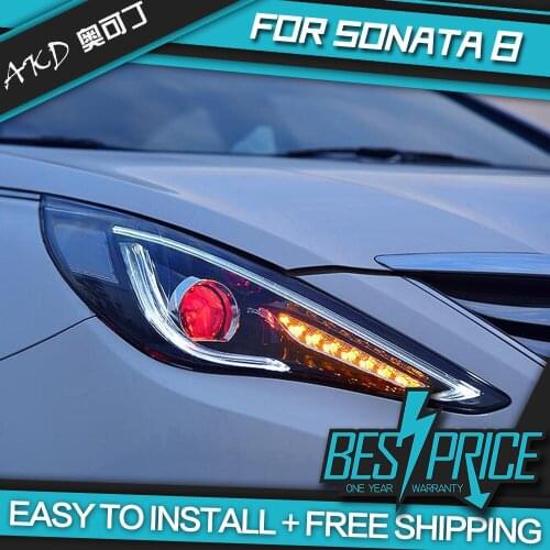 AKD Car headlight for Hyundai Sonata8 Sonata 8 2011-2014 Headlights LED Running lights Bi-Xenon Beam Fog lights angel eyes Auto