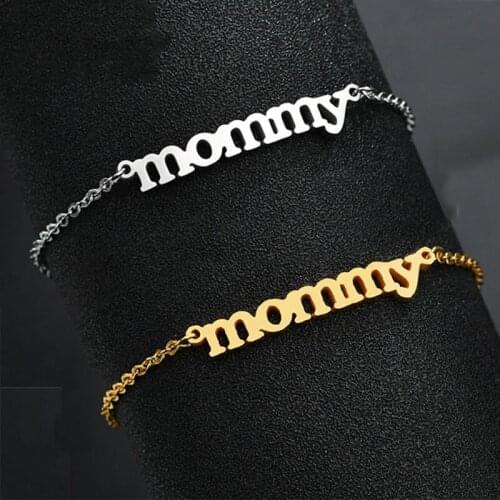 New Joker Mommy Letter Stainless Steel Bracelet Jewelry Women Stainless Steel Curved Double Color Mother Gift Dropship
