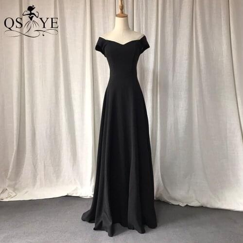 Black Prom Dresses Stretch Long Evening Dress Side Sleeves Formal Party Gown Off the Shoulder Straight Gown Flowing Women Dress