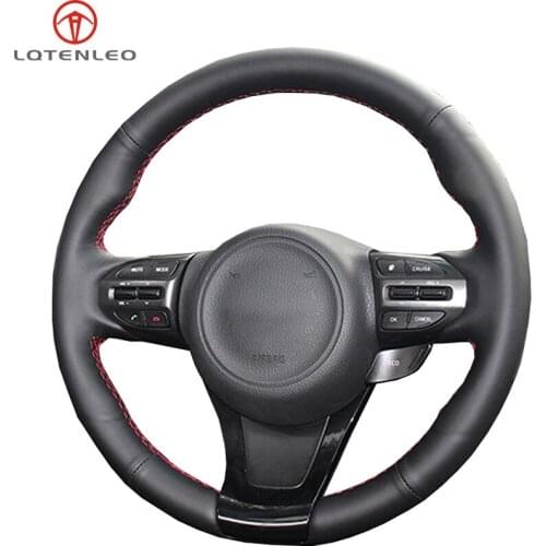 LQTENLEO Black Genuine Leather Steering Wheel Cover For Kia K5 Optima 2013-2015 K4 2013-2017 K4 Cachet 2017 2018 KX3 2014-2016