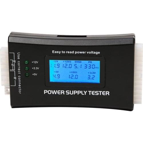 Quick Test Digital LCD Power Bank Supply Tester Computer 20/24 Pin Power Supply Tester Support 4/8/24/ATX 20 Pin Interface