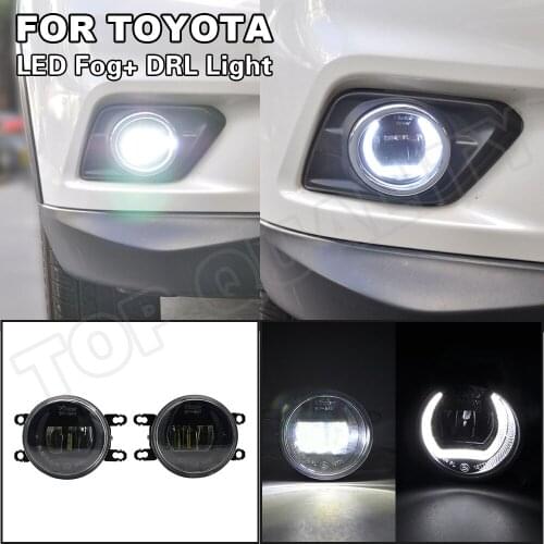 For Toyota Prius RAV4 Camry Solara Avalon 4Runner Yaris Corolla Tacoma Car Front Fog Lamp+LED RDL Light White Driving Angel Eyes