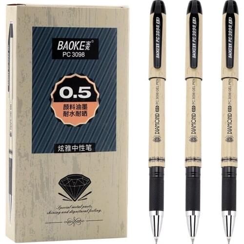 12 Baoke PC3098 Gel Pen 0.5mm Dazzling Gel Pen Student Black Pen Core Black Bullet Head Junior High School Stationery Office
