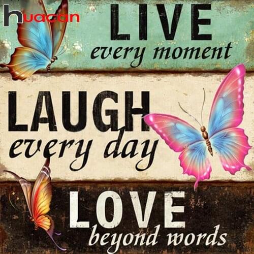 Huacan 5d Diamond Painting Butterfly Full Drill Square/Round Diamond Embroidery Text Art Kits Home Decoration