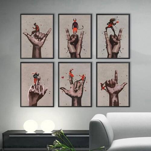 Cuadros Little man on finger Print on Canvas Modern Abstract creativity Canvas Art Posters and Prints Modern Wall Art Pictures