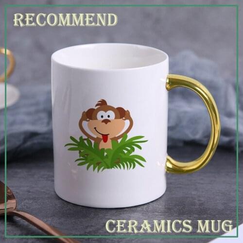 Ceramic Coffee Mug Milk Cup Drinkware Lovely monkey Pattern Teacup Simple Creative Mugs Gold handle cup KTDW-044