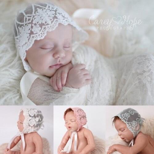 Lace Newborn Caps Cotton Baby Beanie Floral Hollow Bucket Fetal Cap Girls Ribbon Lace-up Hat Toddler Headwear Photography Props
