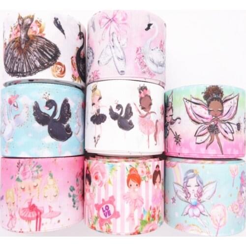 50 yards 1" 25MM /1.5" 38MM Swan/Ballerina Girl/Fairy Printed Grosgrain Ribbon For Crafts DIY Hair Bows Decoration MD19031102