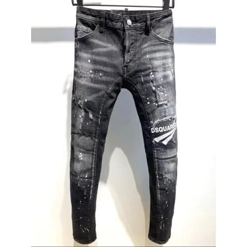 2021 Fashion Trend DSQ2 Washed, Worn, Holes, Paint Spots Mens Jeans *A396