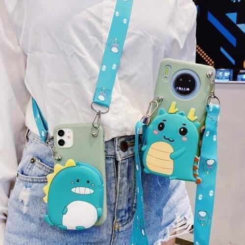 Cartoon 3D Silicone Dinosaur Wallet Case For Huawei Nova 7i 6 SE 5T 5Z 5i 5 4e 3i 3e 3 2 Plus Cute Soft Cover