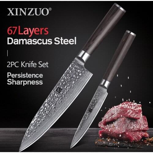 XINZUO 2 PCS Kitchen Knife Set 67 Layers Japanese VG10 Damascus Stainless Steel High Quality Chef Utility Knives Pakkawod Handle