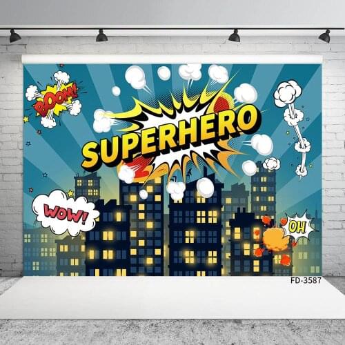 Birthday Party Superhero Theme Wall Backgrounds Photo Studio Customized Photo Backdrops for Children Baby Boys Party Banners