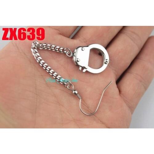 DIY small handcuffs Ear hook type earring stainless steel fashion punk jewelry 10pairs ZX639
