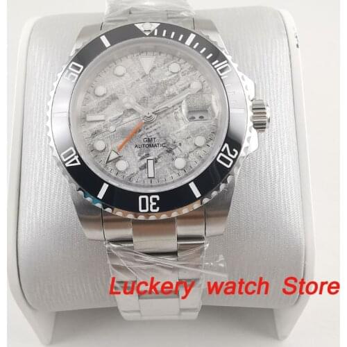 2019 New 40mm gray dial luminous saphire glass;black ceramics Bezel orange GMT Automatic movement mens watch-BA172