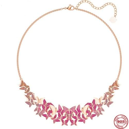 2020 New Fashion Charm Pure 925 Silver Original 1:1 Copy, Fantasy Pink Butterfly Fashion Necklace Female Luxury Jewelry Gifts